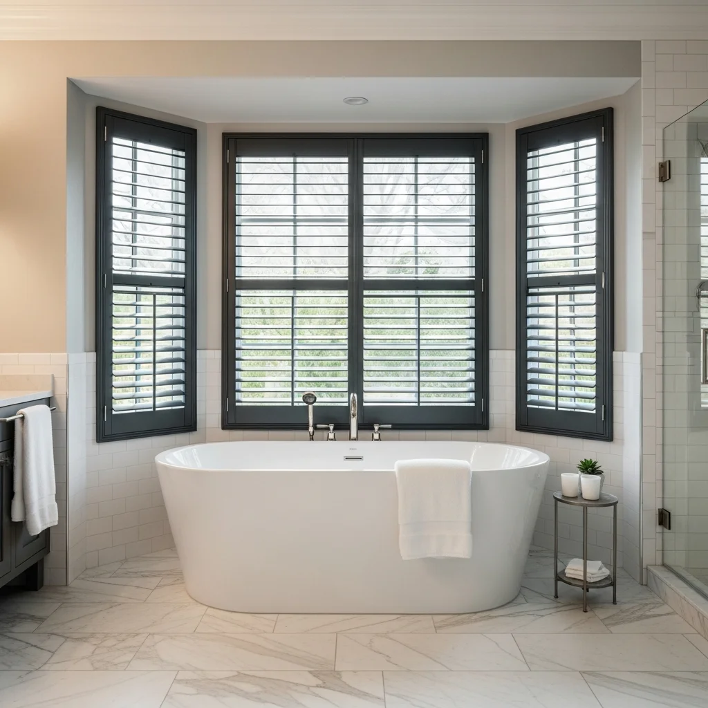 Modern bathroom with dark shutters