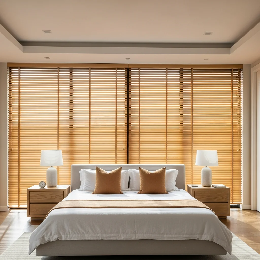 Basswood and faux wood plantation blinds with motorized options