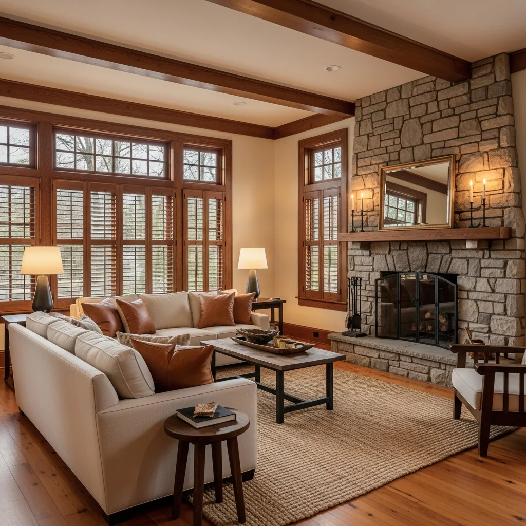 Rustic living room with shutters