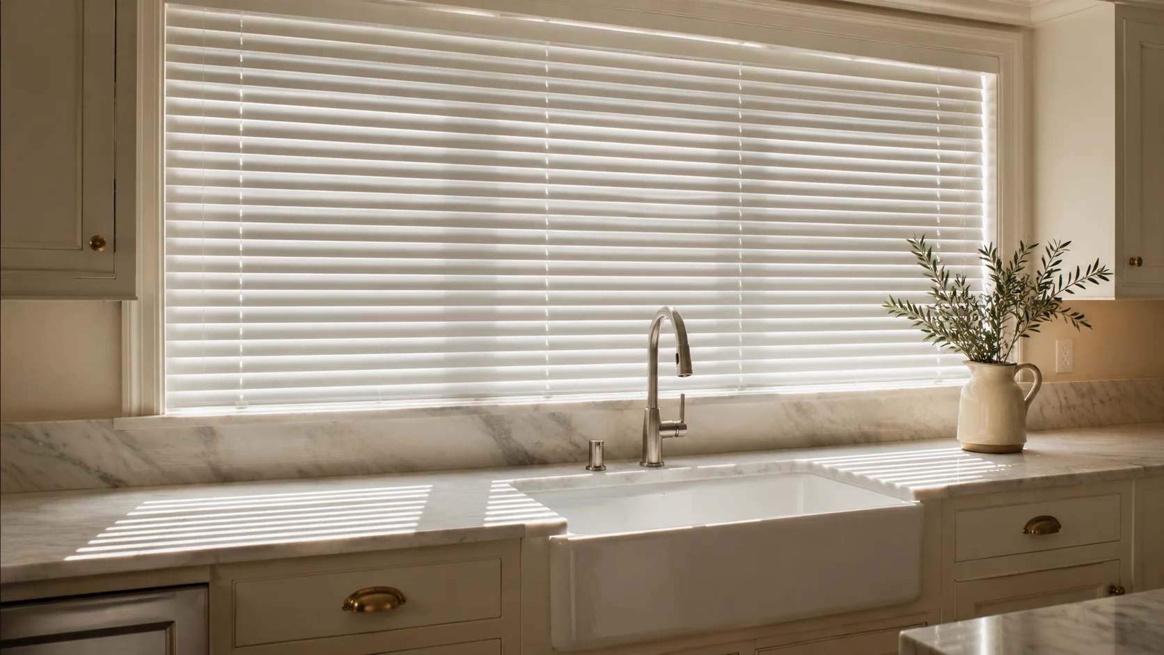 White 1-inch aluminum mini blinds on a bedroom window