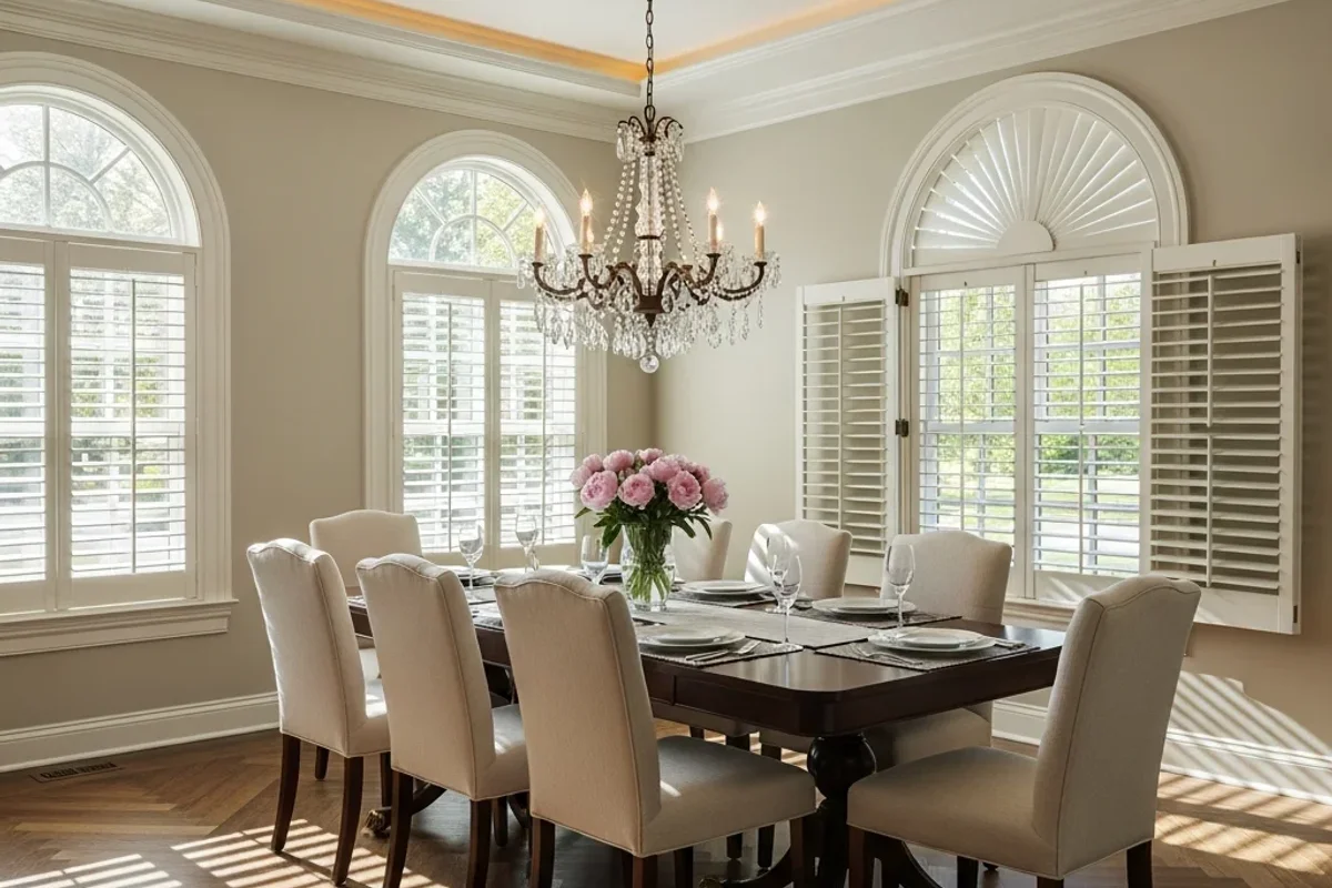 Arched Plantation Shutters in a Buckhead Atlanta Dining Room