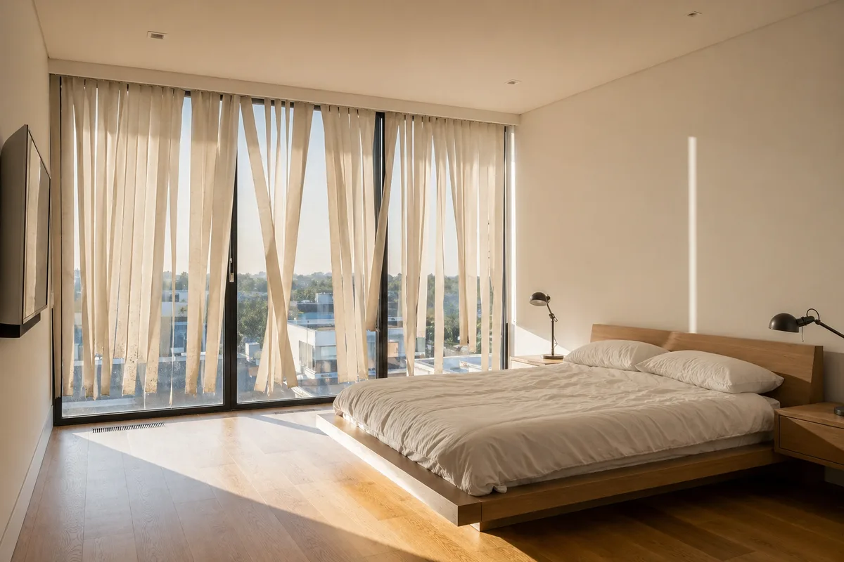 Motorized Roller Shades in a Buckhead Master Bedroom -- before