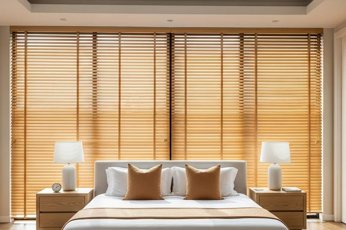 Faux Wood Blinds in a Marietta Bedroom