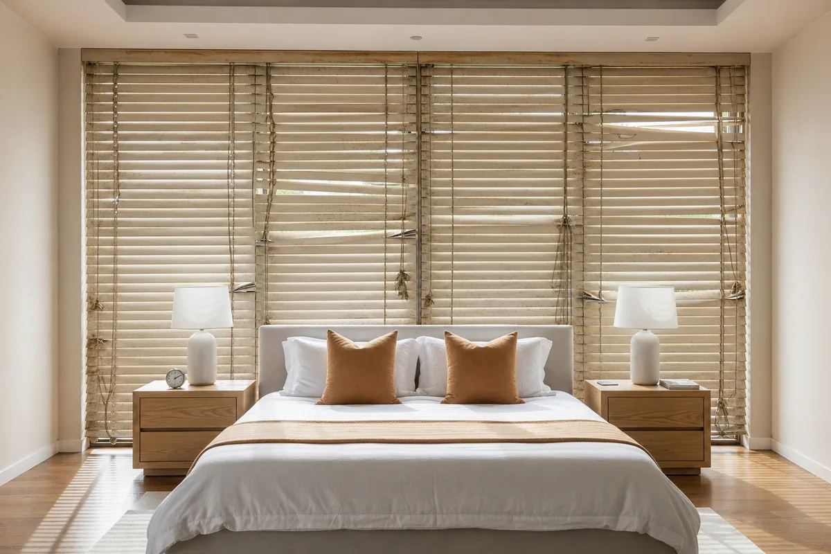 Faux Wood Blinds in a Marietta Bedroom -- before