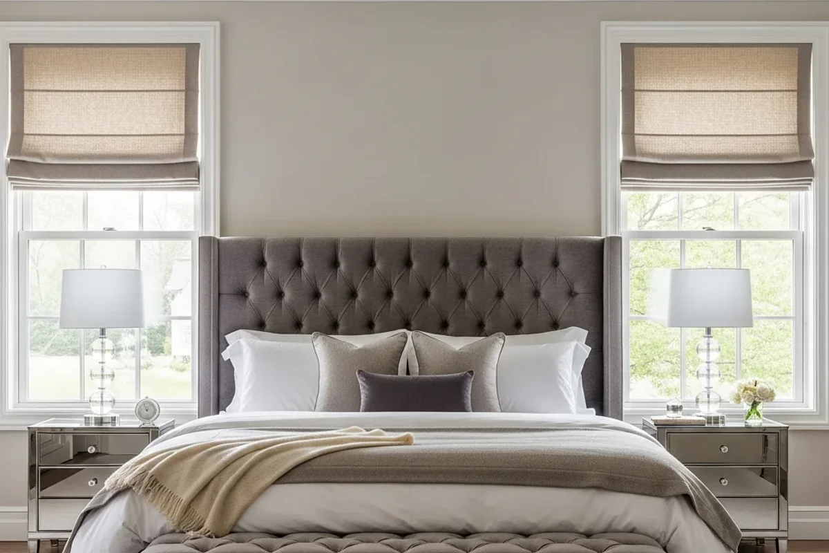 Linen Roman Shades in a Peachtree City Bedroom -- after