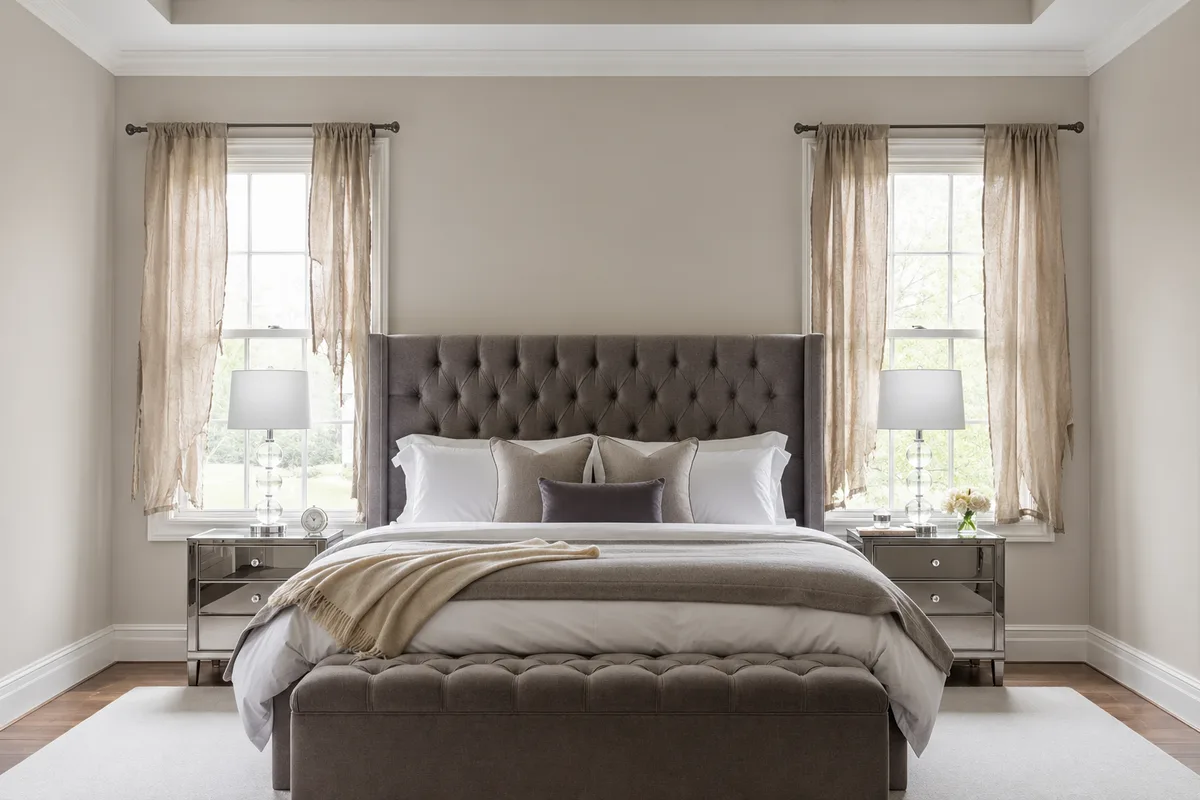 Linen Roman Shades in a Peachtree City Bedroom -- before