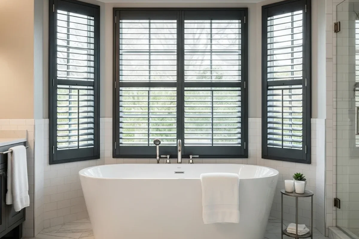 Poly Plantation Shutters in a Sandy Springs Spa Bathroom